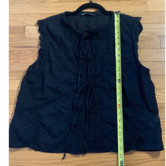 Zara Black tie front lace‎ blouse women's size XXL - Picture 4 of 5